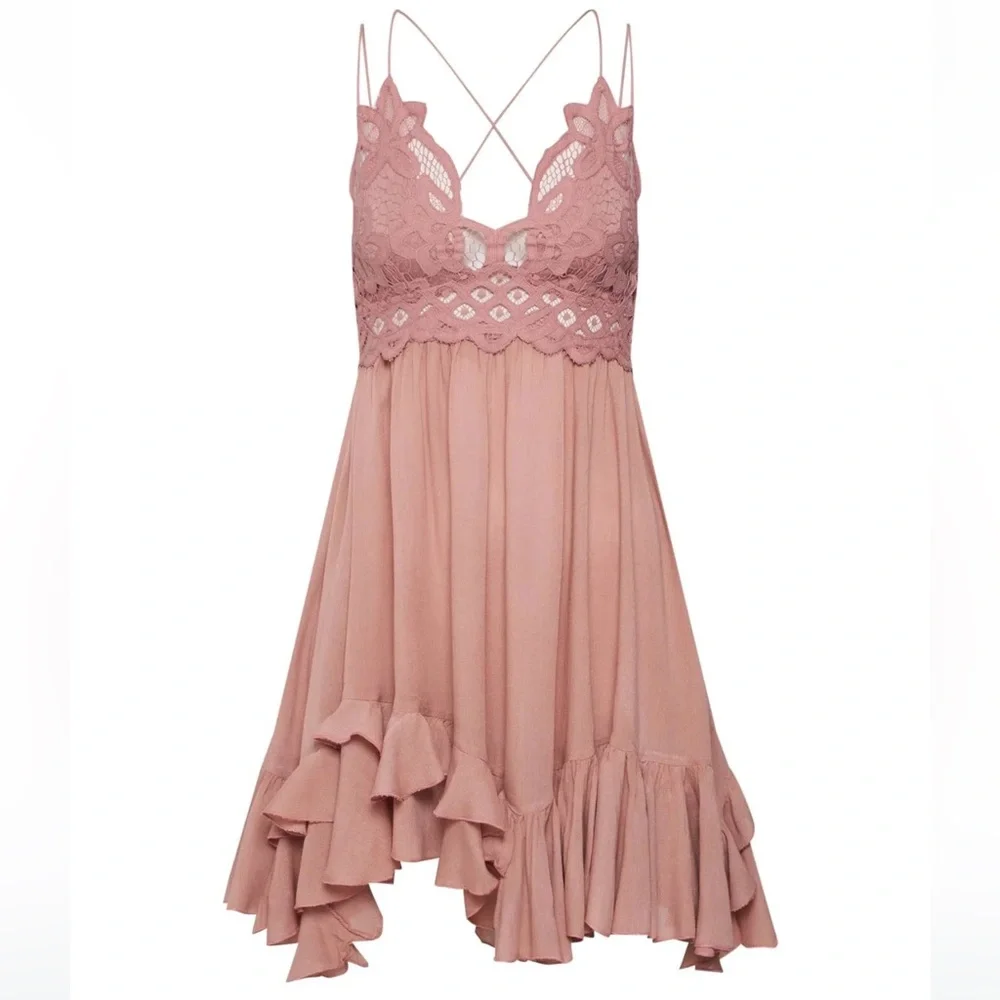 FREE PEOPLE Adella Dress Cottagecore Festival Flowy Pink Dress NWT Sz Small